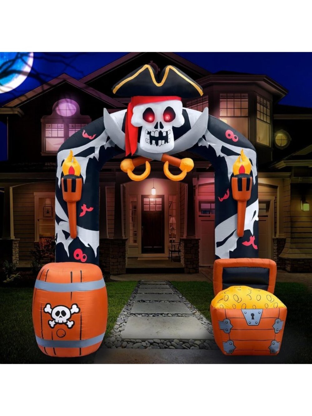 9.5FT Halloween Pirate Skull Archway Inflatable Outdoor Decoration - Spooky Fun!